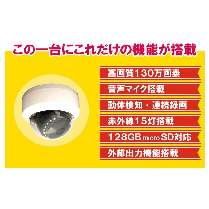 microSDカード32GB付）防犯カメラ ドーム型 SDカード録画 家庭用 屋内