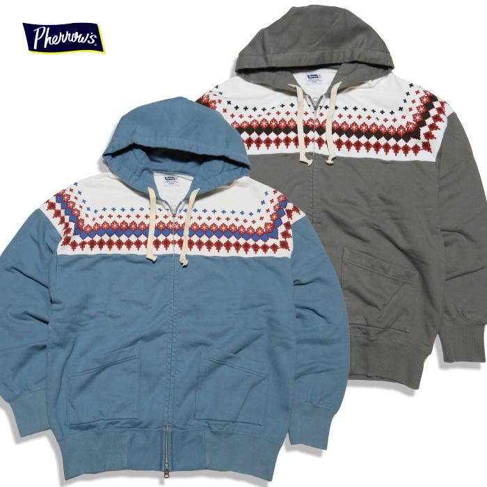 Pherrow's（フェローズ） 雪柄スウェットパーカー 日本製 フルジップ