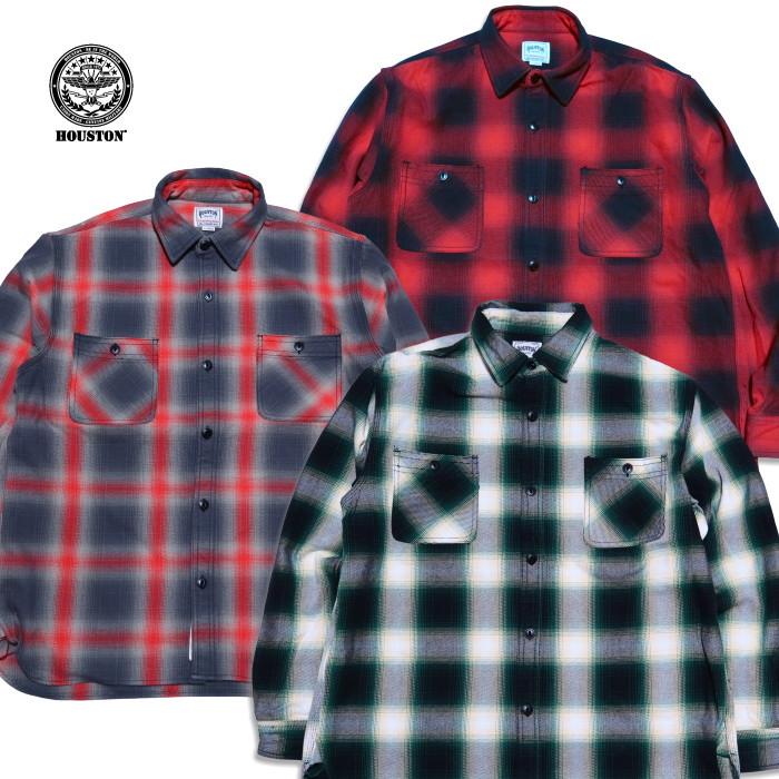 HOUSTON ヒューストン オンブレチェックビエラシャツ 長袖 41252 ヘビーオンス ワークシャツ | HOUSTON
