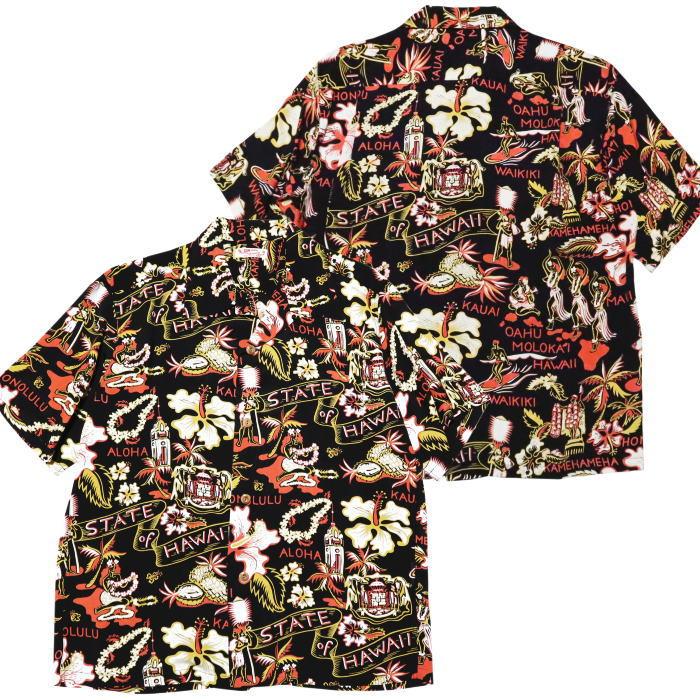 SUN SURF サンサーフ アロハシャツ STATE OF HAWAII レーヨン ブラック