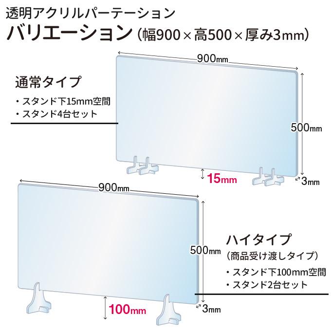 コロナ対策 アクリルパーテーション4枚セット 900×500 通常タイプ 【トーン】