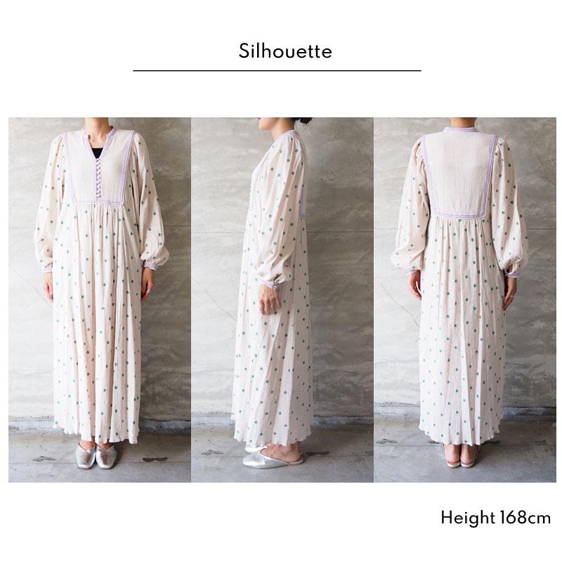 ヌキテパ ワンピース ne Quittez pas レディース C.GAUZE FULL EMB GATHER DRESS 010432GE4 長袖  ドレス コットンガーゼ フラワーモチーフ