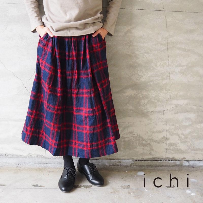 イチ スカート ICHI チェック レディース インディゴ ツイル チェック