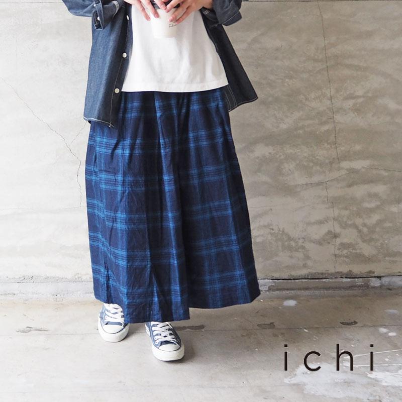 イチ スカート ICHI チェック レディース インディゴ ツイル チェック