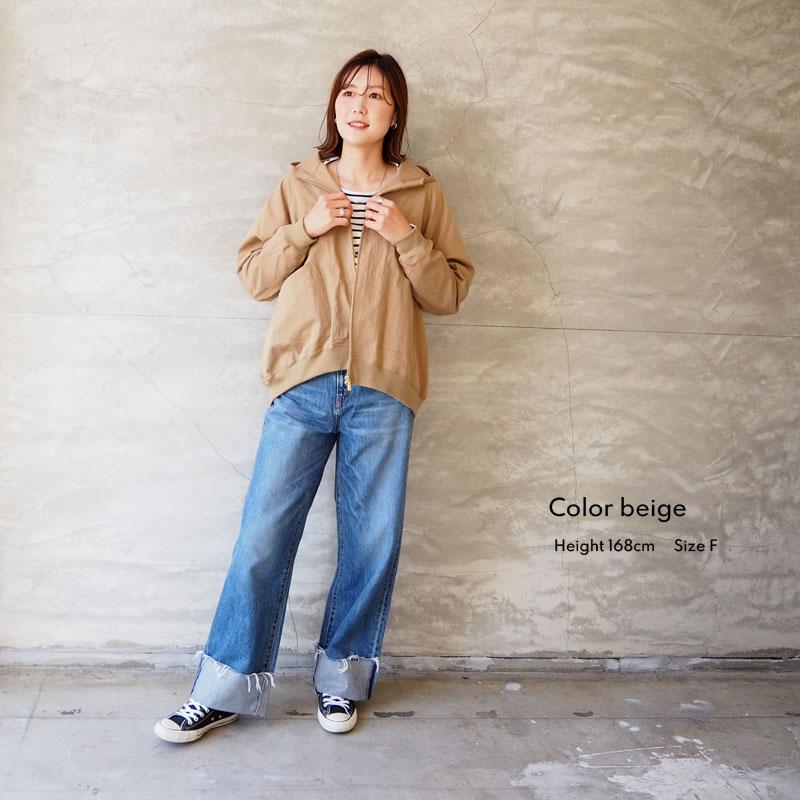 blue lake marketコットンナイロンダンプ ノーカラーリブブルゾン