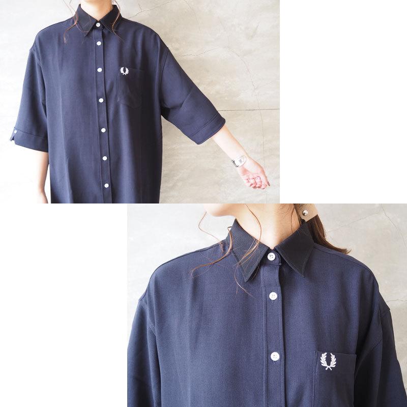 フレッドペリー シャツワンピース レディース オーバーサイズ シャツ ドレス FRED PERRY D2157 ワンピース ネイビー ワンポイント ロゴ 刺繍｜headfoot｜03