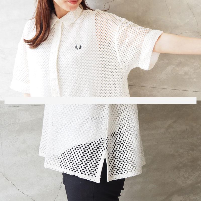 フレッドペリー シャツ レディース 半袖 FRED PERRY Open-Knit Shirt 