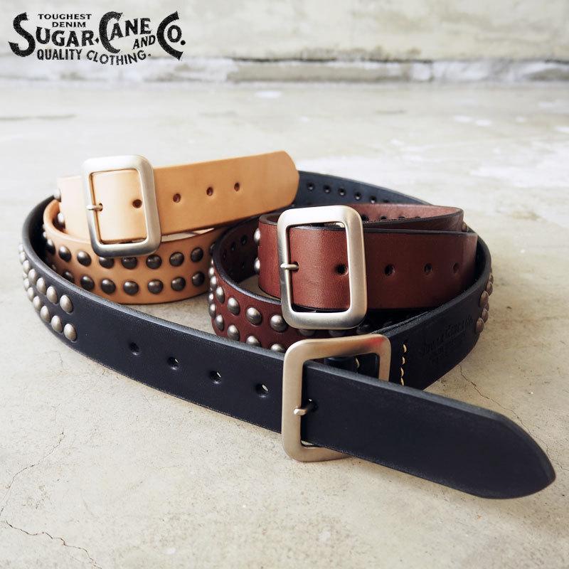 シュガーケーン ベルト メンズ 本革 SUGAR CANE スタッズ レザーベルト STUDS BELT SCO-2322 革 皮 レザー 日本製 肉厚 牛革 カウレザー｜headfoot