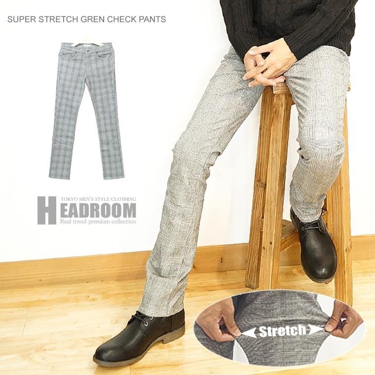 スキニー チノパン メンズ 伸縮 ストレッチ グレンチェック ストレート 5ポケット スキニーパンツ Bot525 Headroom 通販 Yahoo ショッピング