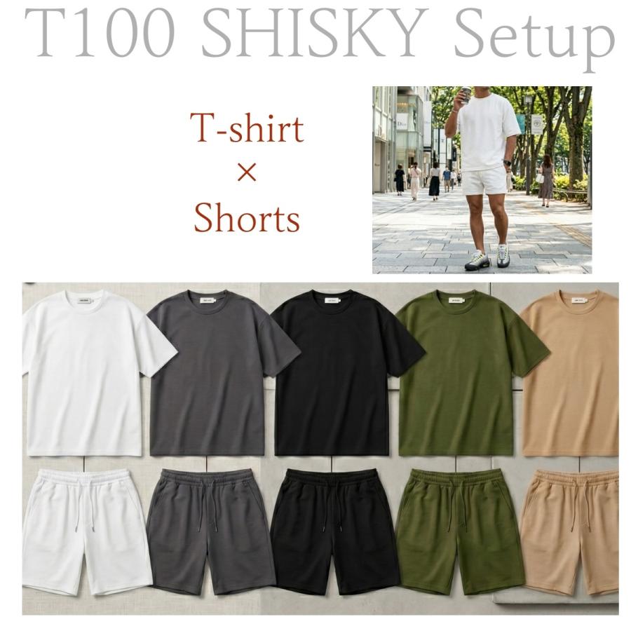 セットアップ メンズ 夏 上下セット 半袖Tシャツ ショートパンツ T100 SHISKY 速乾 ポリエステル ビッグシルエット 膝上 短パン 無地 通気性 ルームウェア |  | 19