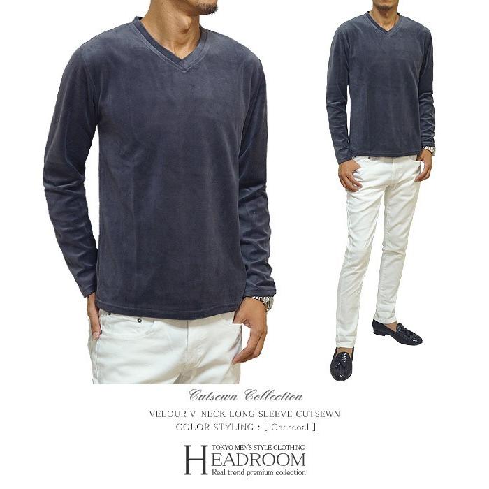 Tシャツ カットソー メンズ 長袖tシャツ ロンt Vネック ストレッチ ベロア ロングカットソー Top066 Headroom 通販 Yahoo ショッピング