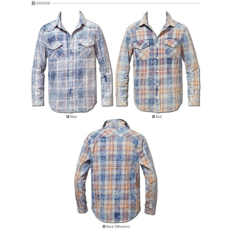 カジュアルシャツ メンズ デニム ブリーチ加工 インディゴ染め