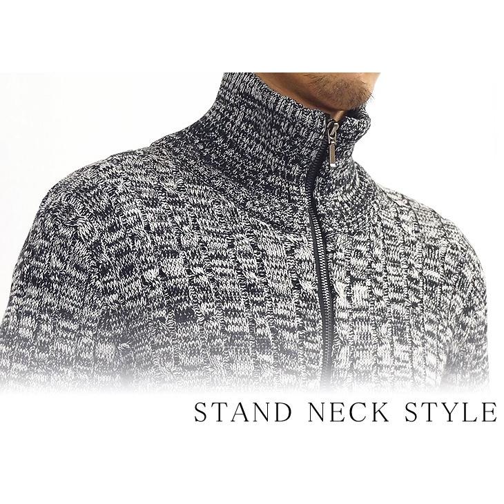 カーディガン メンズ ケーブル編 フルジップ コットン スタンドネック リブ ニット セーター |  | 21