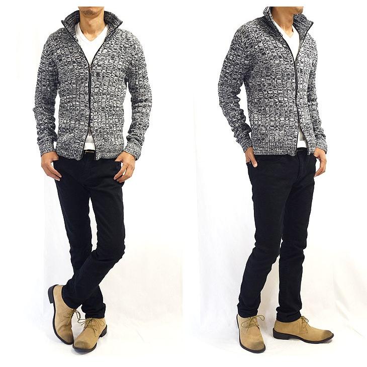 カーディガン メンズ ケーブル編 フルジップ コットン スタンドネック リブ ニット セーター |  | 20