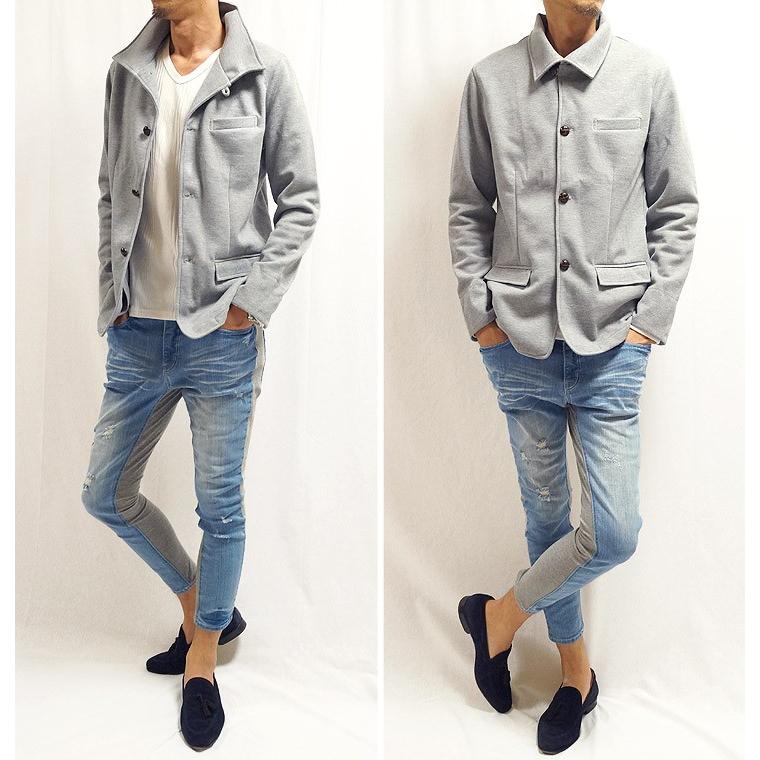 テーラードジャケット メンズ ジャケット チーフ ストライプ ストレッチ スウェット イタリアンカラー ブレザー アウター 綿 |  | 14