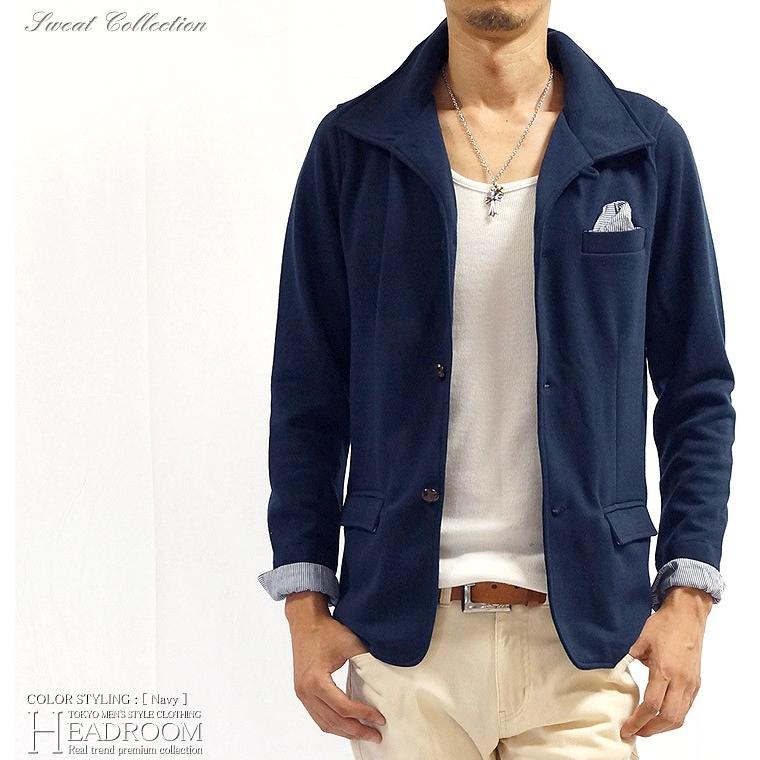 テーラードジャケット メンズ ジャケット チーフ ストライプ ストレッチ スウェット イタリアンカラー ブレザー アウター 綿 |  | 15