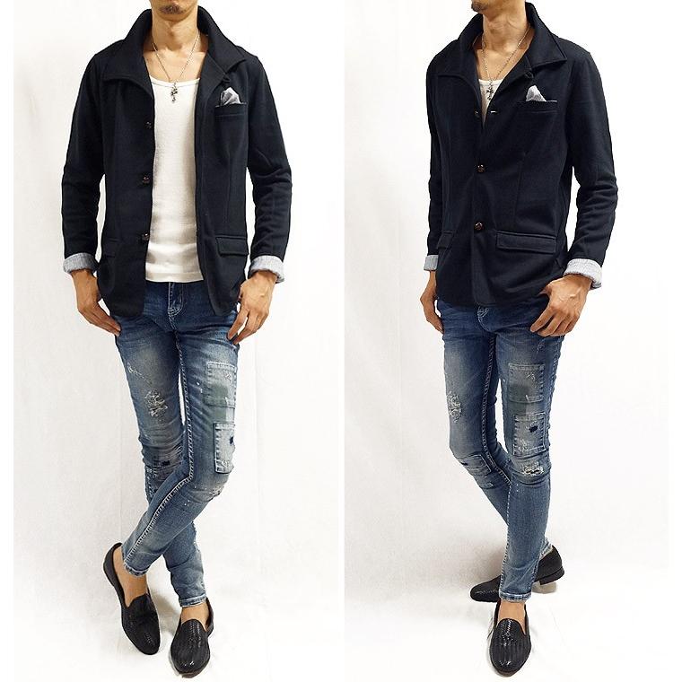 テーラードジャケット メンズ ジャケット チーフ ストライプ ストレッチ スウェット イタリアンカラー ブレザー アウター 綿 |  | 18