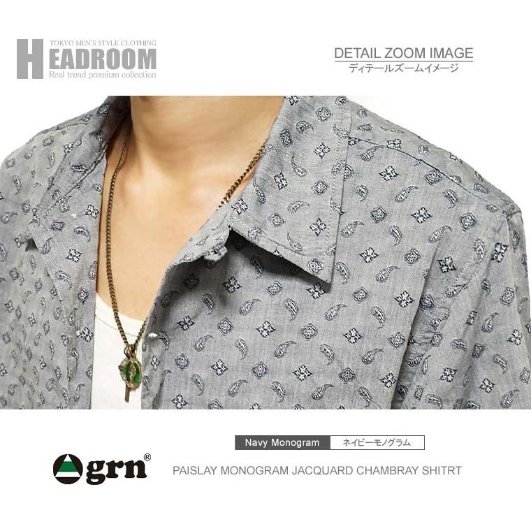 grn シャツ カジュアルシャツ メンズ 半袖 ペイズリー モノグラム 開襟