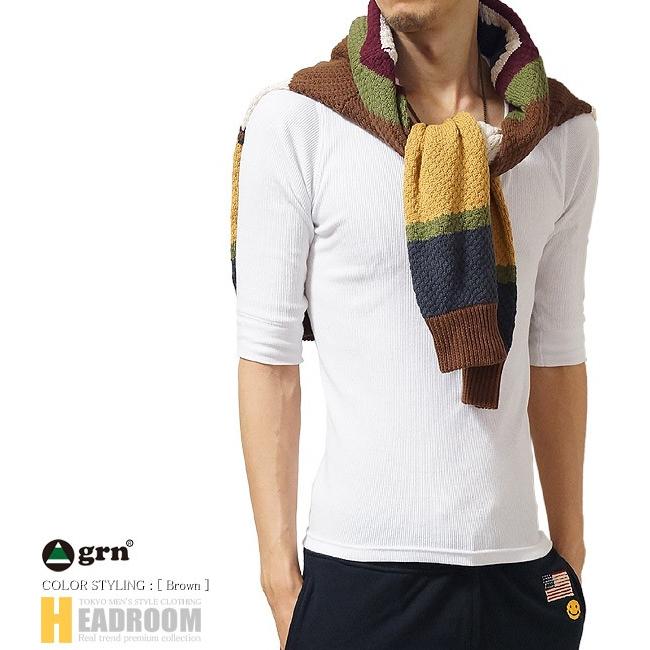 grn ニットセーター クルーネック メンズ マルチカラー パネル