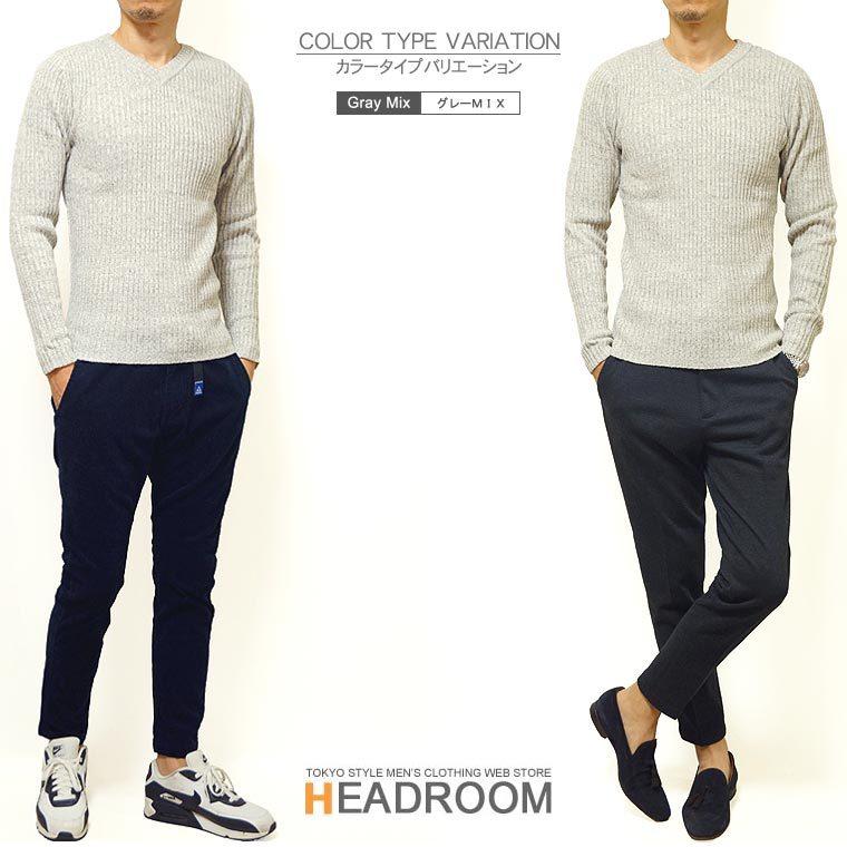 ニット メンズ Vネック リブ編み ローゲージ スリムシルエット セーター 長袖 |  | 24