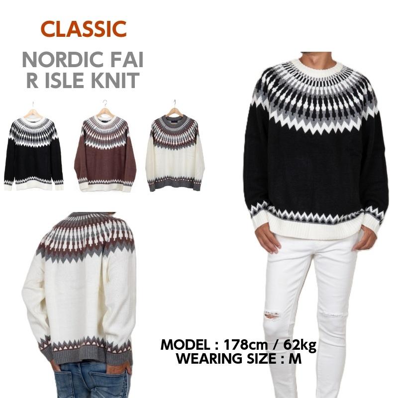 送料無料 ニット メンズ セーター フェアアイル柄 求心柄 ノルディック