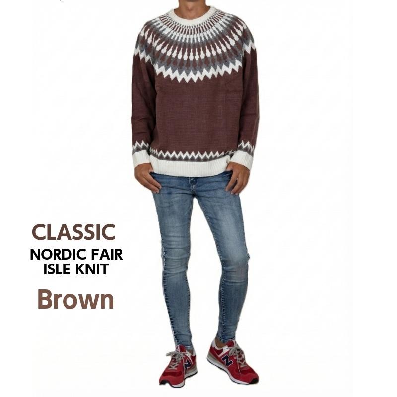 送料無料 ニット メンズ セーター フェアアイル柄 求心柄 ノルディック