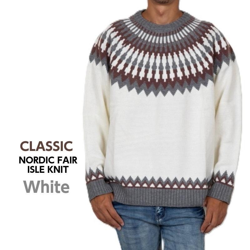 送料無料 ニット メンズ セーター フェアアイル柄 求心柄 ノルディック
