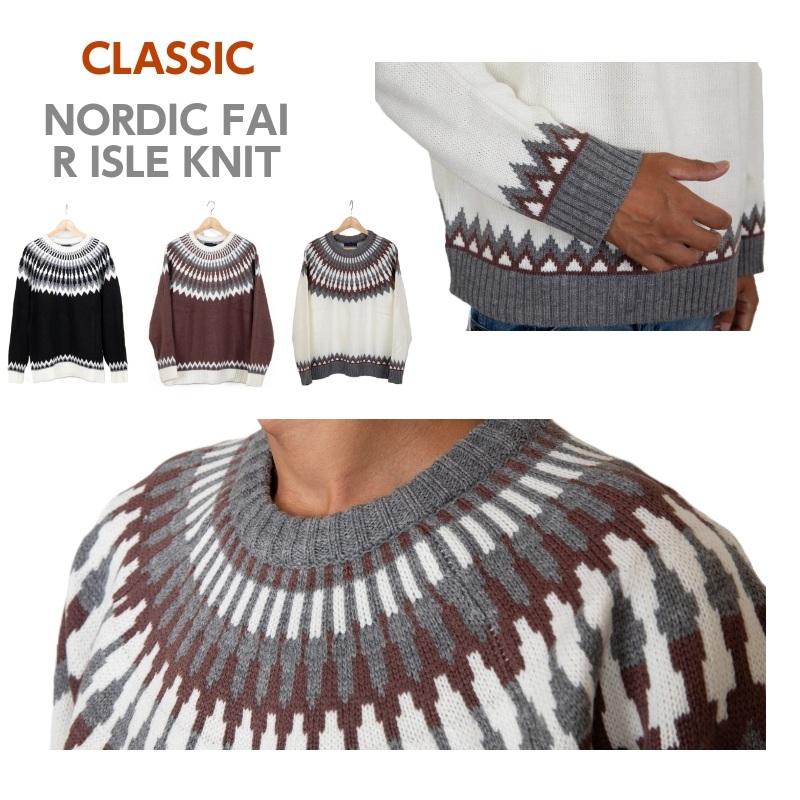 送料無料 ニット メンズ セーター フェアアイル柄 求心柄 ノルディック