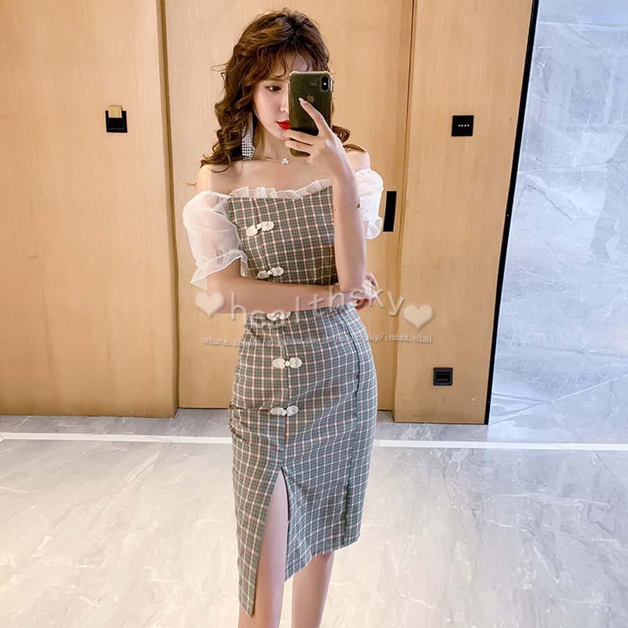 21新型チャイナドレス チャイナ服 セクシーワンピース パーティードレス 結婚式 半袖キクラゲ辺 痩せて見えるワンピース格子スカート Jsjjqi009 Health Sky 通販 Yahoo ショッピング