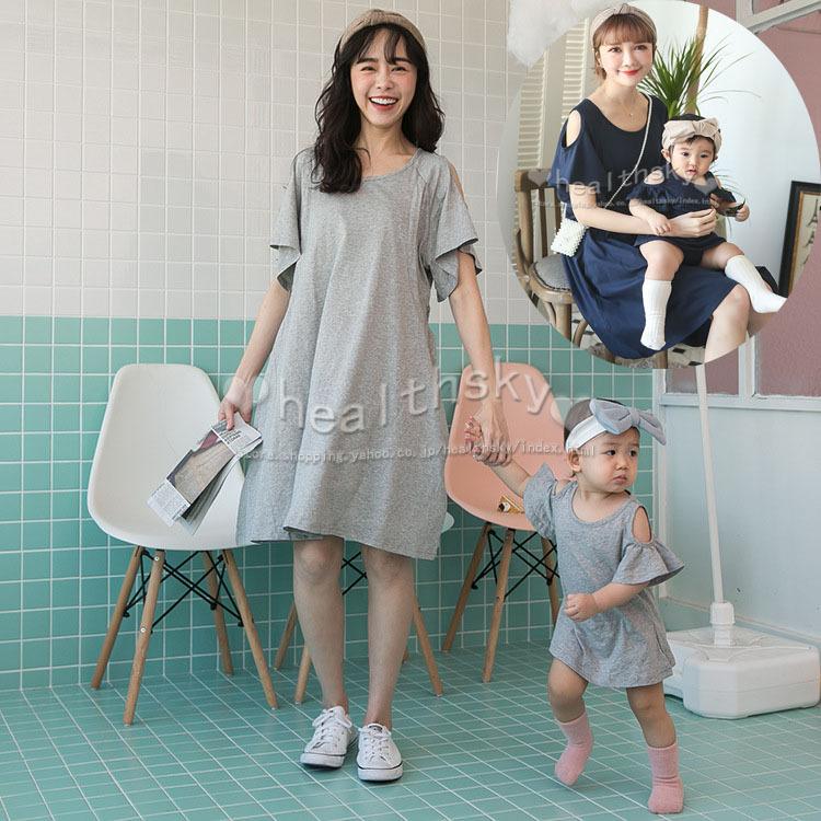 ママベビー服親子お揃い授乳服半袖2点セットファッション綿新生児夏用出産祝いマタニティ産前産後ウェア妊婦服夏出かけますワンピパジャマ かわいい