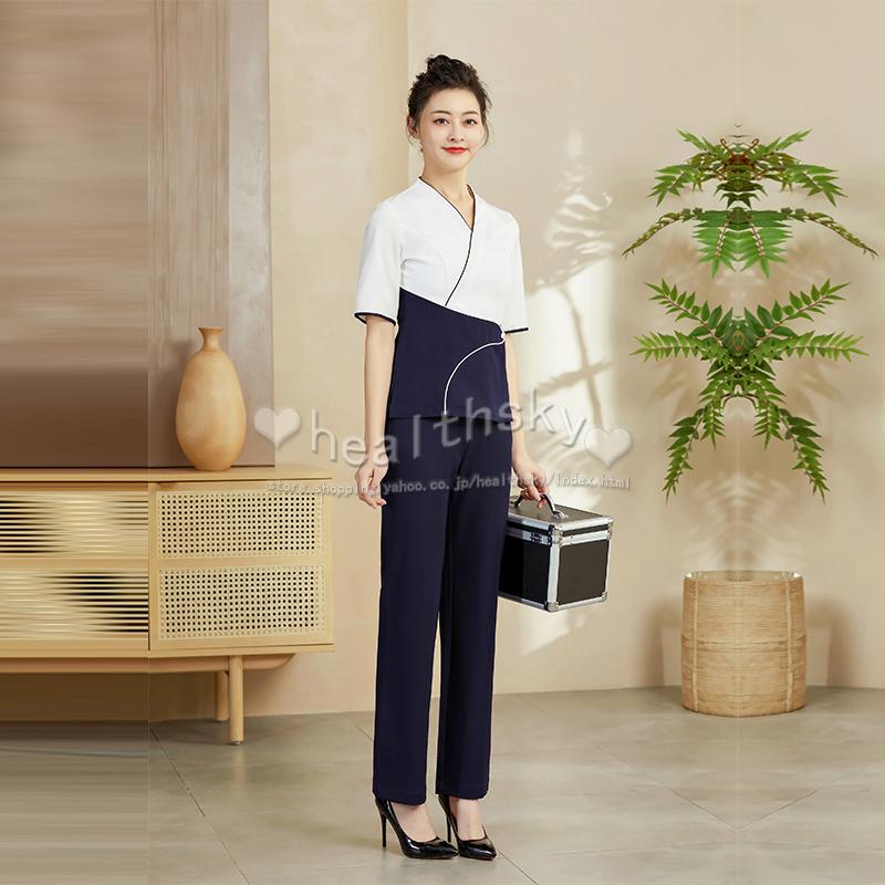 2022ユニフォーム エステ サロン レディース 女性 制服おしゃれ 半袖 上下セット (エステ ネイル 美容 サロン 歯科衛生士 医療系 制服 ユニフォーム )