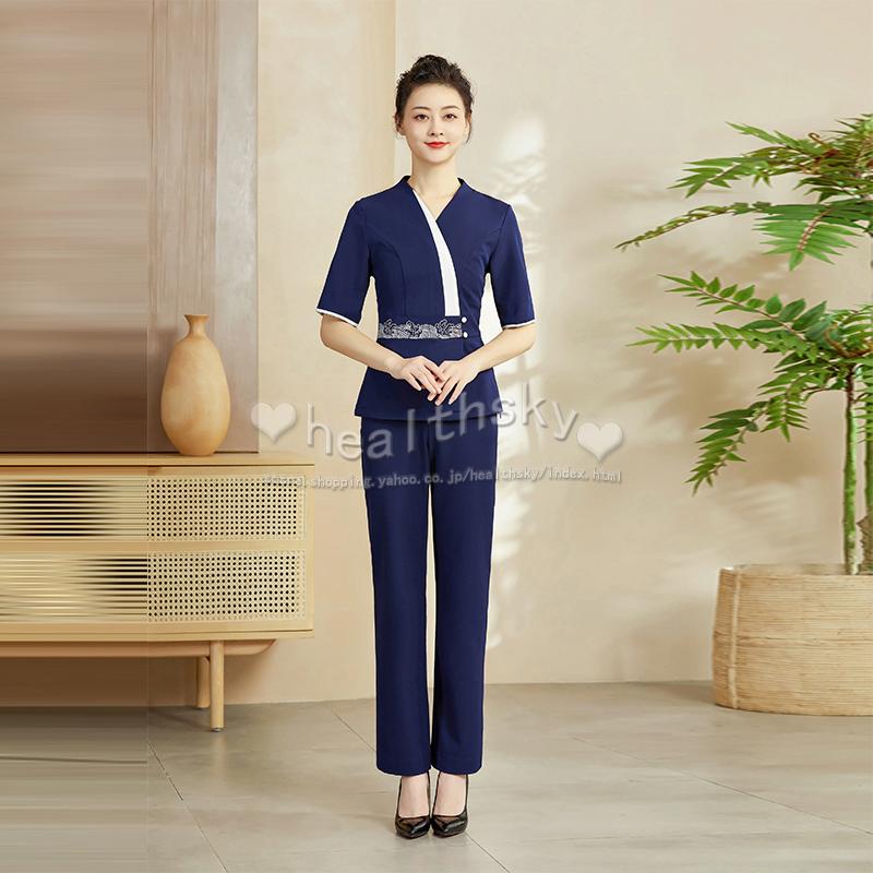 2022ユニフォーム エステ サロン レディース 女性 制服おしゃれ 半袖 上下セット (エステ ネイル 美容 サロン 歯科衛生士 医療系 制服 ユニフォーム )