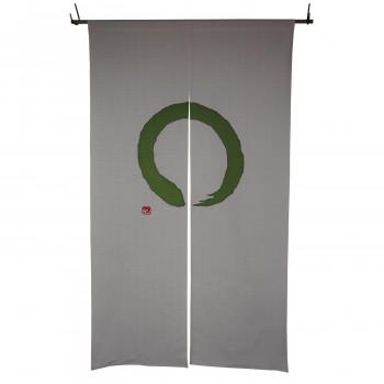 珍しい 綿のれん 円　白ベース 約巾85×丈150cm 白地に緑  のれん