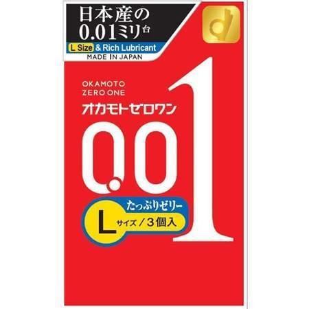 6箱まで送料198円「追跡可能メール便」コンドーム オカモト ゼロワンＬサイズたっぷりゼリー 0.01ミリ ３個入｜healthy-na20