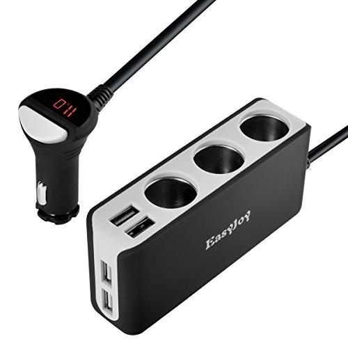 EasyJoy シガーソケット usb 3連 車載充電器 4USBポート 最大6.8A/5V 急速充電 12V/24V車対応 シガーライター対応 電圧測定｜healthysmile