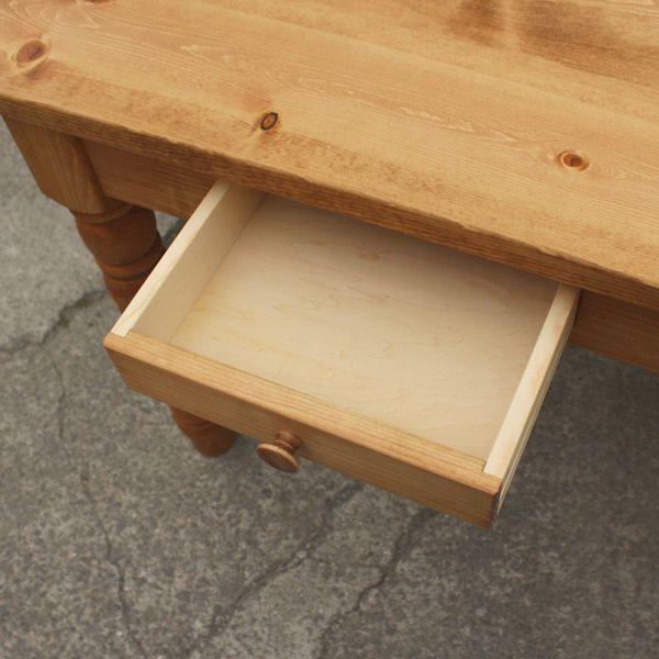 アンティークろくろ脚無垢材　パイン材ローテーブル大型　4杯引き出し対面式文机 ダイニングテーブル ろくろ脚 木製 引出し付き パイン材 幅120cm