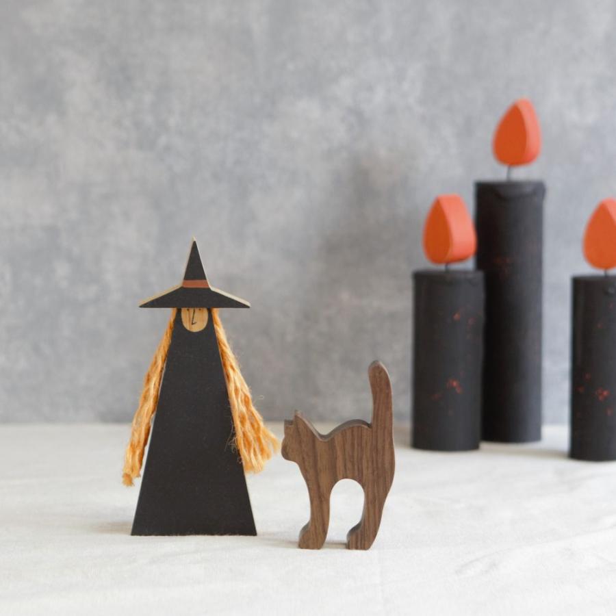 魔女／黒猫 オブジェ (受注制作)｜ハロウィン 飾り 黒ネコ 置物 猫