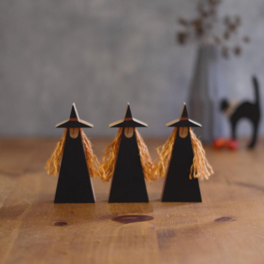 魔女／黒猫 オブジェ (受注制作)｜ハロウィン 飾り 黒ネコ 置物 猫