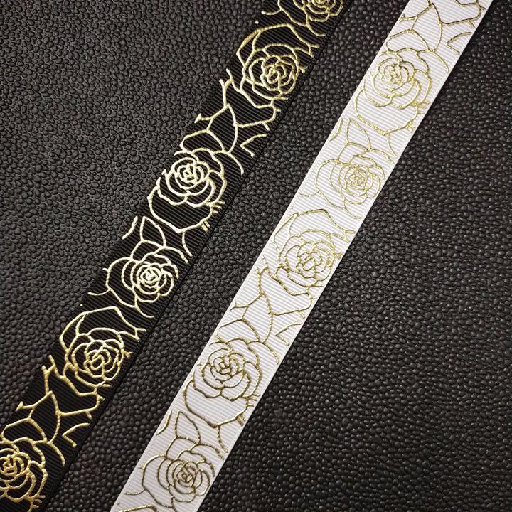 ローズ 薔薇 バラ 箔押し グログランリボン ゴールド 22mm