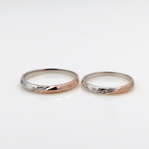 【2本セット】ペアリング マリッジリング 結婚指輪 ダイヤモンド ピンクゴールド ホワイトゴールド コンビ 日本製 K10 10金 ht1