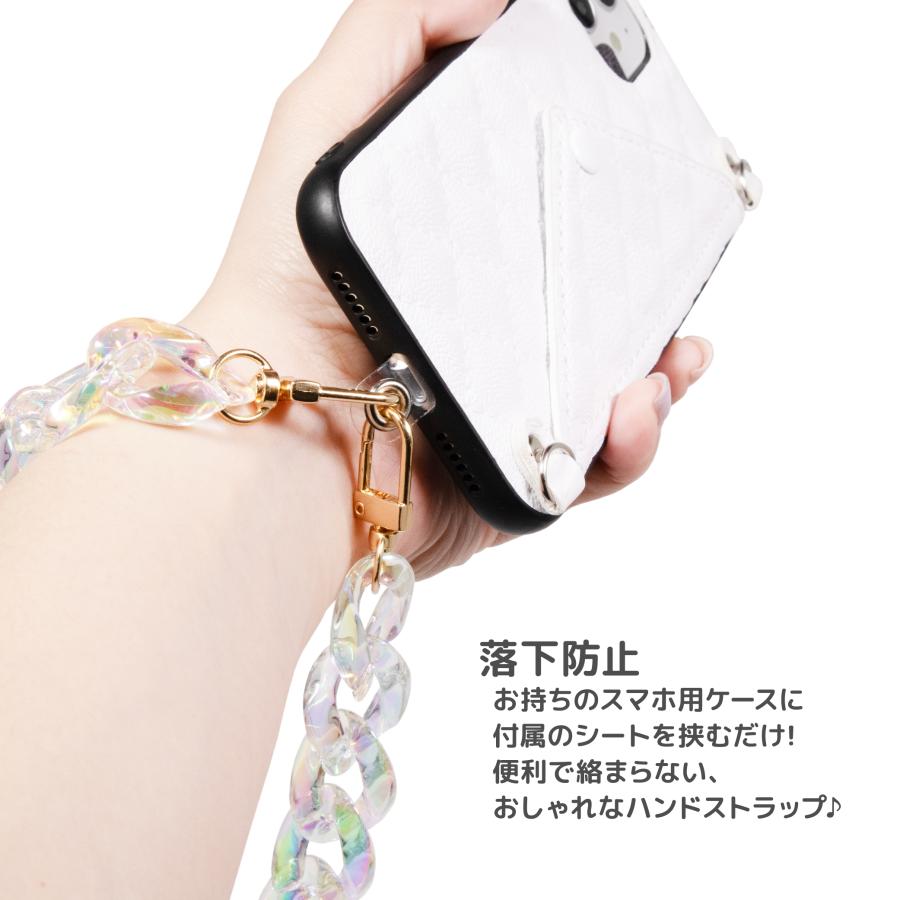 スマホ用 ハンドストラップ オーロラ クリア チェーン 37cm クリア