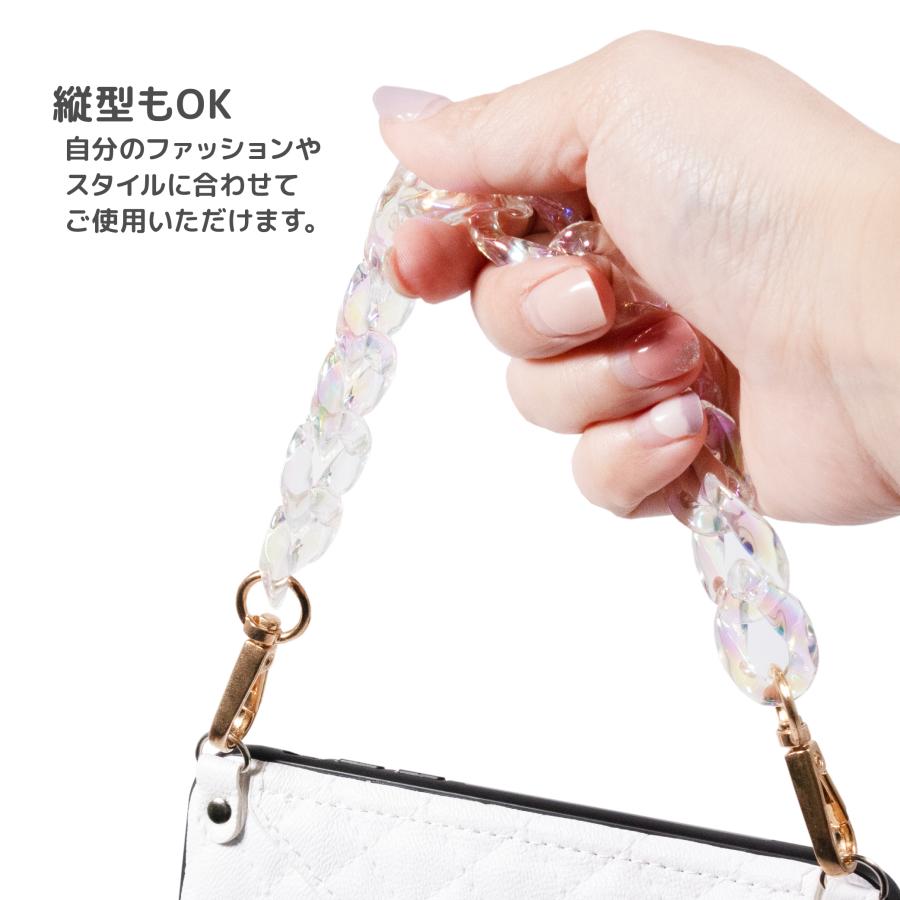 スマホ用 ハンドストラップ オーロラ クリア チェーン 37cm クリア