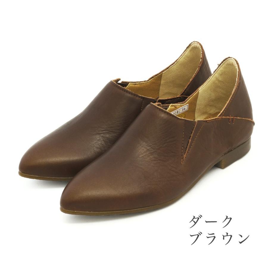 日本製 国産 本革 レディース 革靴 ポインテッドトゥ レザー フラット シューズ とんがり TODAY’S（2418）｜heartbeat-kobe｜04