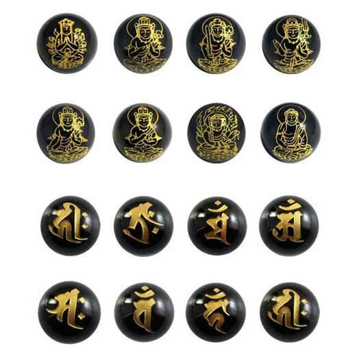 オニキス彫刻 八大仏守護ご本尊様・梵字 両面 レーザー彫刻・金色 