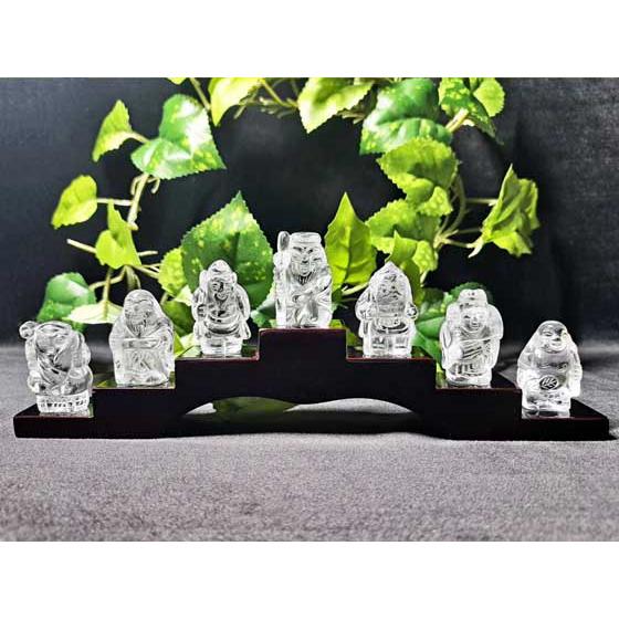 水晶 手彫り彫刻 七福神 置物 台座付き 開運 開運インテリア 仏像 彫刻