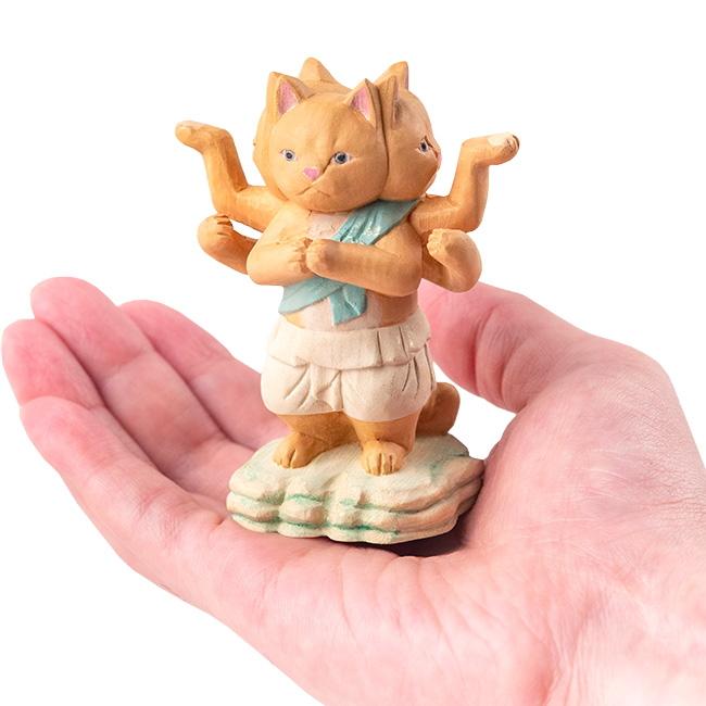 猫buddha 阿修羅 仏像 木彫り 置物 猫 ねこ 縁起物 開運 インテリア 小物 開運可愛い 贈り物の画像