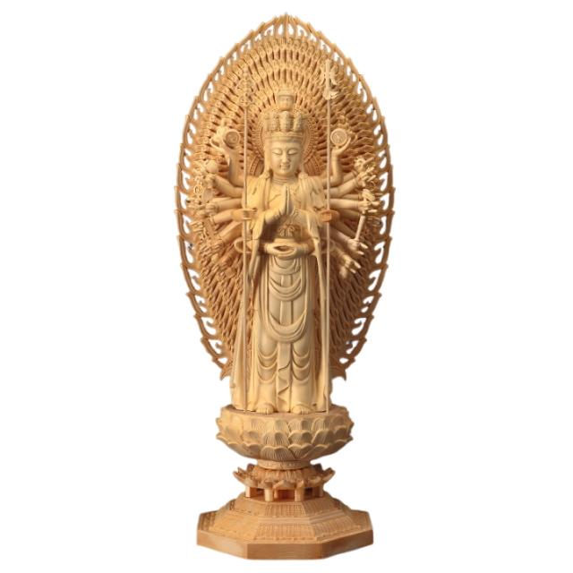 檜彫り 千手観音菩薩立像 42cm 仏像 美術 工芸品 木彫り 檜 ひのき 
