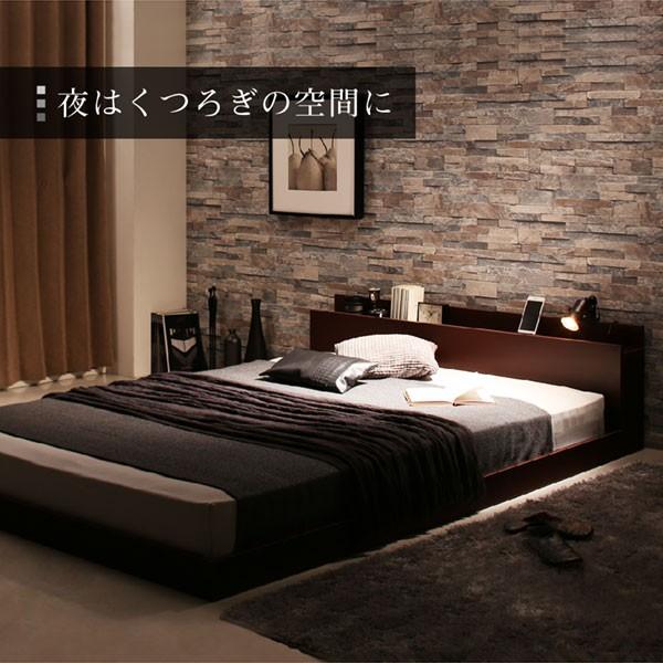 フロアベッド 棚・コンセント付き  プレミアムボンネルコイルマットレス付き 【ベッドフレームマットレスセット】 セミダブル ロータイプ×シャープなライン