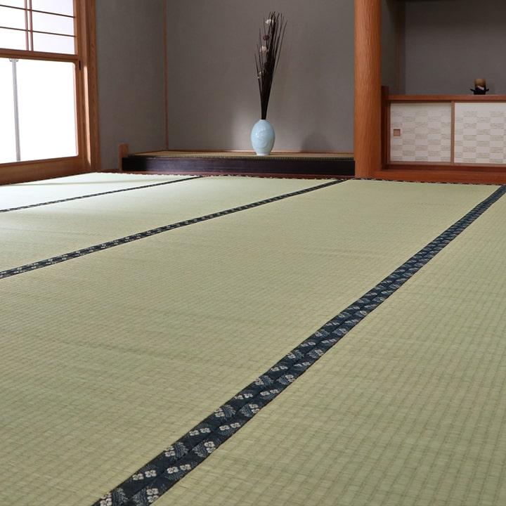 国産 い草 ござ 和室 畳 上敷き カーペット 敷物 糸引織 江戸間 2畳 (約176×176cm) 梅 花 お手入れ簡単 夏 抗菌 防臭 調湿 消臭 空気清浄 汚れにくい｜heartfelt2｜02