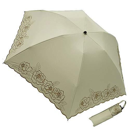 種類豊富な品揃え マサキ ベージュ 軽量 リアルローズ刺繍 1級遮光 折りたたみ傘 晴雨兼用傘 マサキ 傘 Dagl Tg